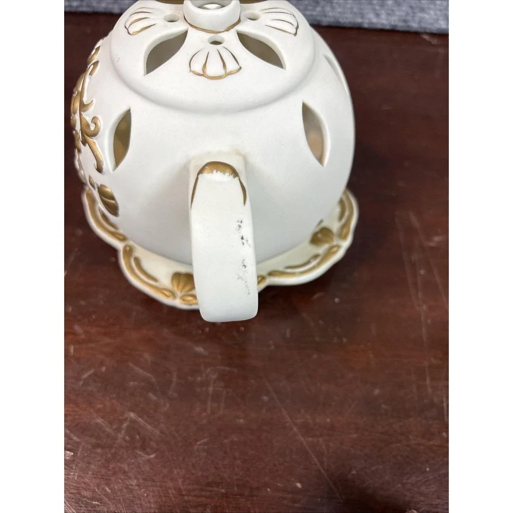 Partylite~Teapot~Tealight Candle Holder TEA TIME Luminary P7301 Porcelain Bisque